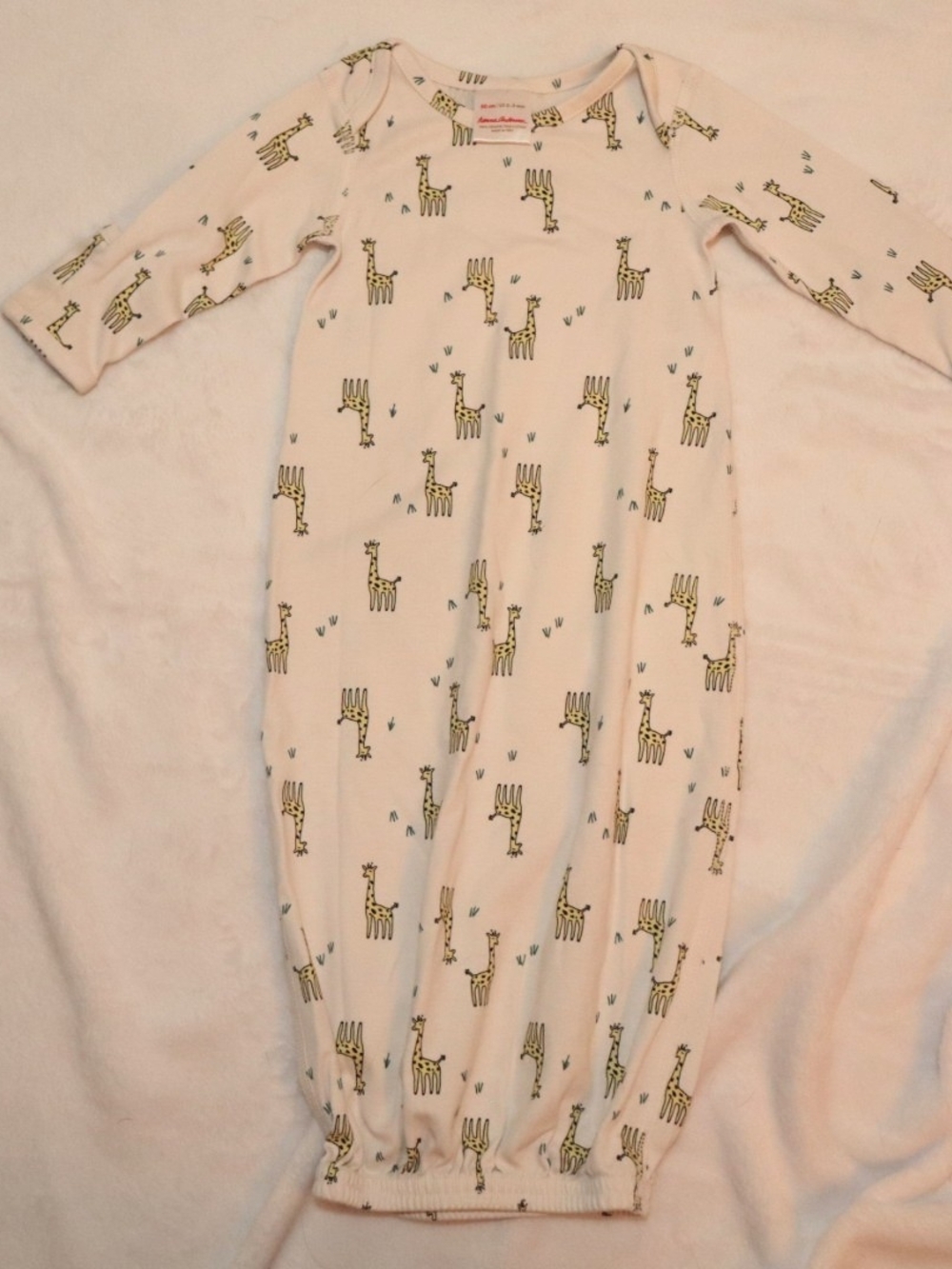 Hanna Andersson White Organic Infant Gown Yellow Giraffe Print 0-3 Months Pima